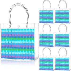 Aliceset 24 Pcs Gradient Blue Purple Gift Bags with Handle Clear PVC Candy Treat Goodies Tote Bags for Summer Mermaid Birthday Party Favor Supplies