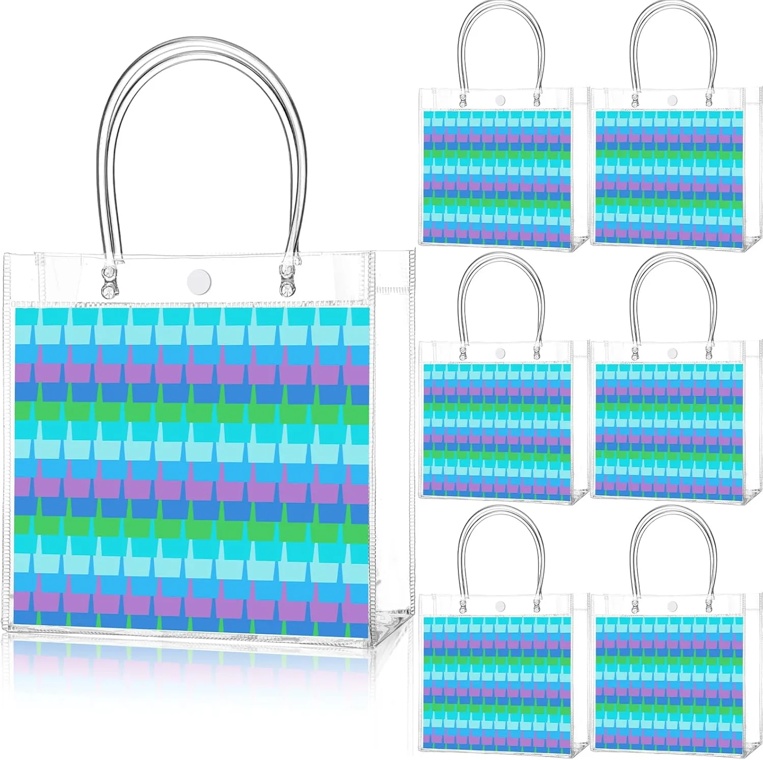Aliceset 24 Pcs Gradient Blue Purple Gift Bags with Handle Clear PVC Candy Treat Goodies Tote Bags for Summer Mermaid Birthday Party Favor Supplies
