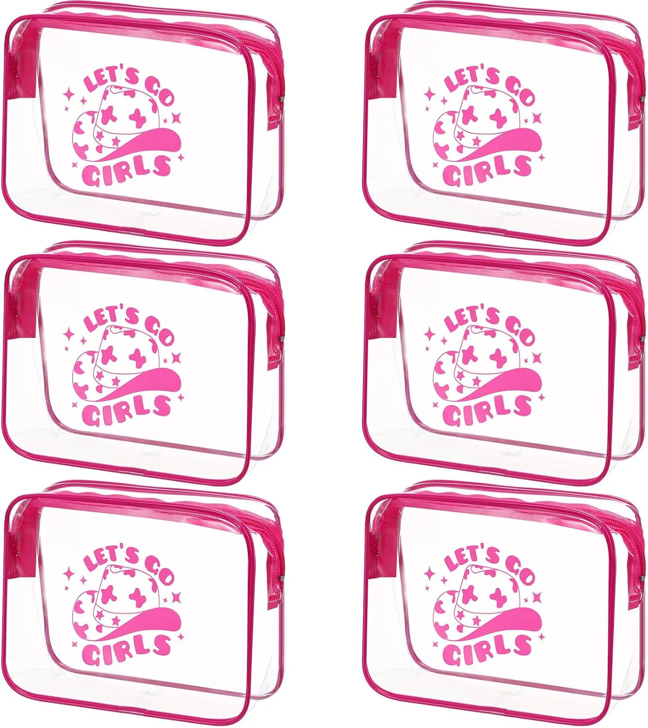 Aliceset 6 Pcs Cowgirl Party Favors Lets Go Girls Party Favors Clear Makeup Bag with Zipper Toiletry Bag for Bridal Shower Party Supplies Clear Pouch 70s Theme Retro Bachelorette Party Decorations