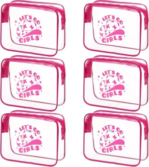 Aliceset 6 Pcs Cowgirl Party Favors Lets Go Girls Party Favors Clear Makeup Bag with Zipper Toiletry Bag for Bridal Shower Party Supplies Clear Pouch 70s Theme Retro Bachelorette Party Decorations
