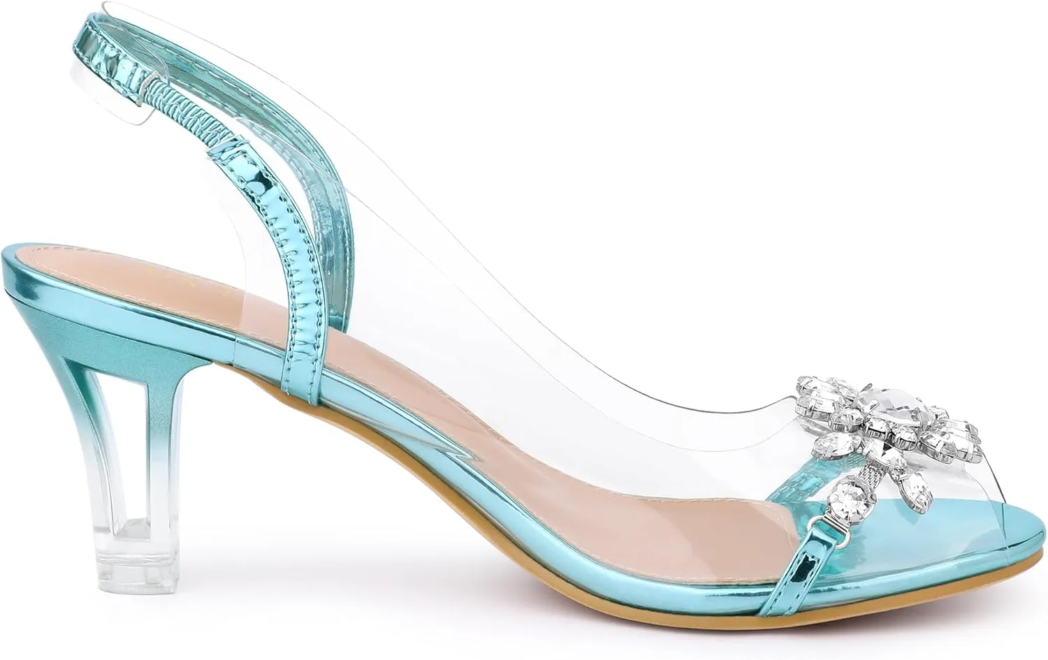 Allegra K Women's Clear Slingback Flower Rhinestone Peep Toe Heels Sandals