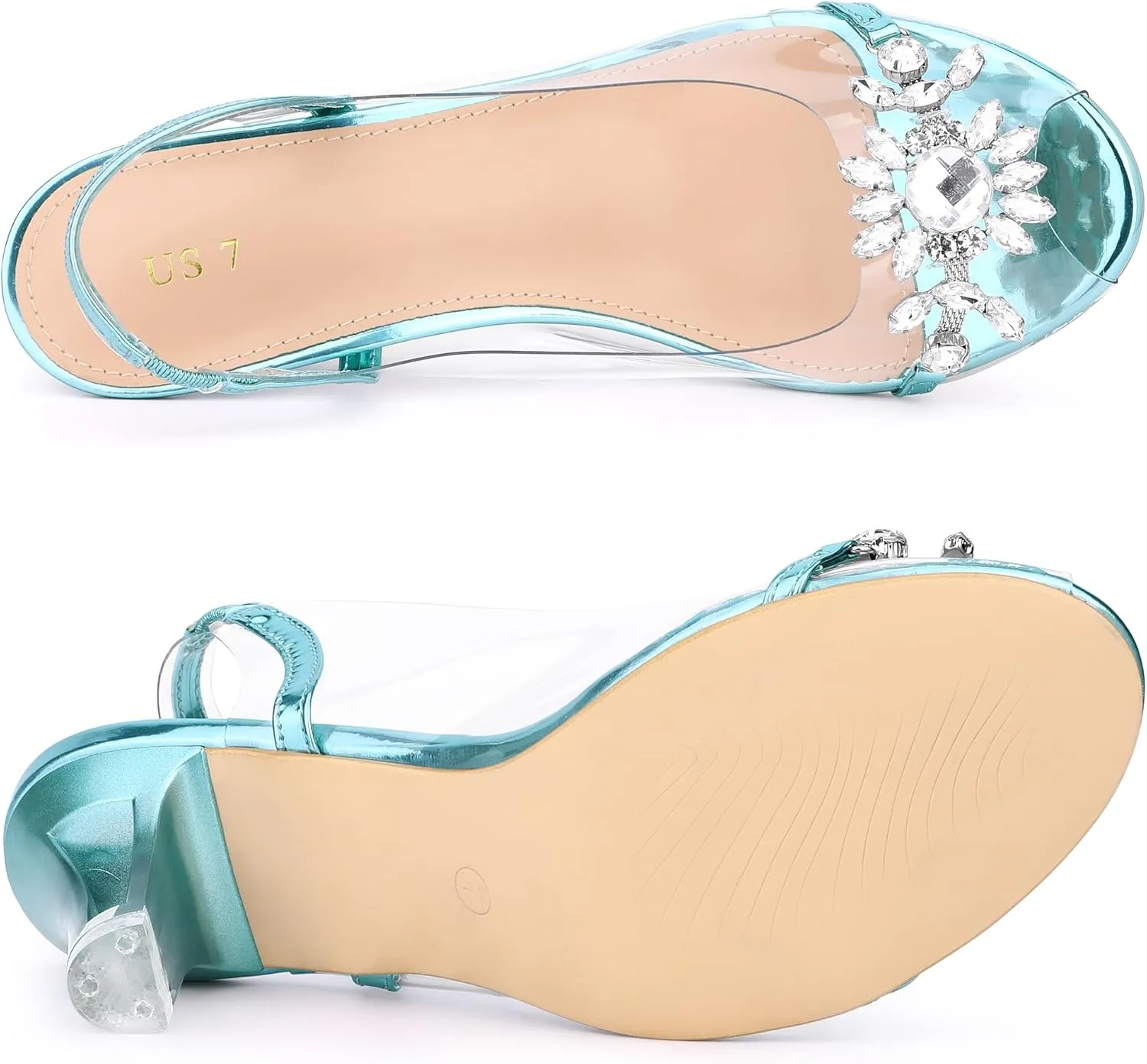 Allegra K Women's Clear Slingback Flower Rhinestone Peep Toe Heels Sandals