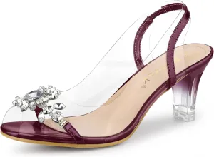 Allegra K Women's Clear Slingback Flower Rhinestone Peep Toe Heels Sandals