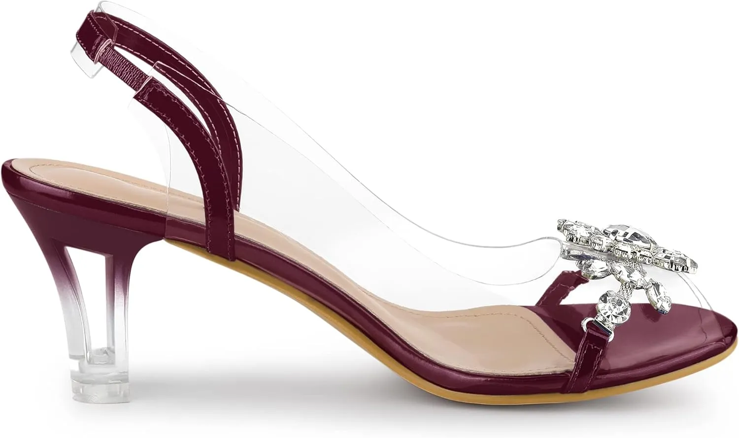 Allegra K Women's Clear Slingback Flower Rhinestone Peep Toe Heels Sandals