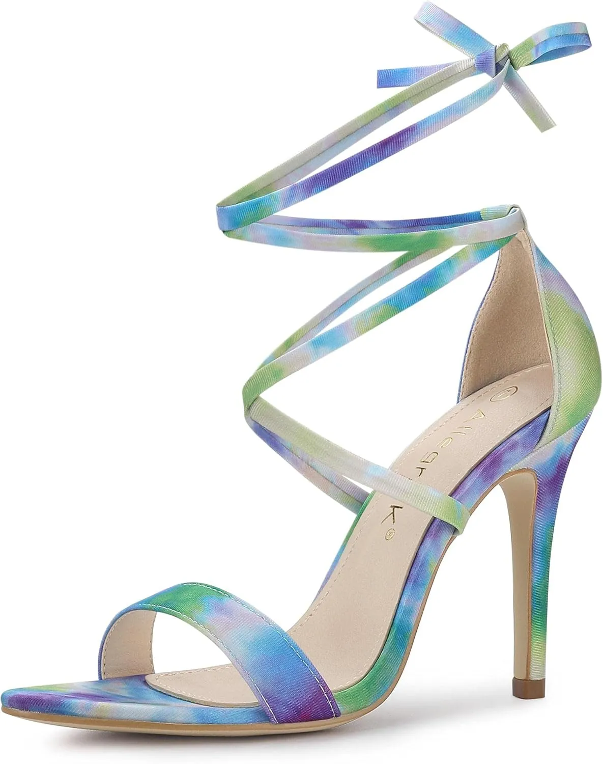 Allegra K Women's Tie Dye Lace Up Stiletto Heel Sandals