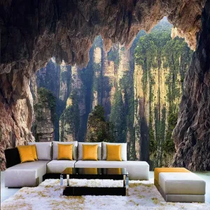 Alpine Caves Print Wallpaper, Natural Landscape Wall Mural,for Teen Boys Girls Bedroom Living Room TV Background Wall Home Decoration-116 W x 91" H-It's not Peel and Stick