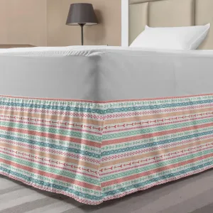 Ambesonne Arrow Elastic Bed Skirt, Maya Pattern and Triangle Geometric Shapes Native Heritage Graphic Art, Wrap Around Fabric Bedskirt Dust Ruffle for Bedroom, Full, Multicolor
