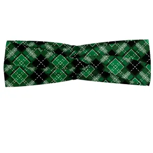 Ambesonne Checkered Headband Set of 2, Abstract Old Fashioned Classic Irish Tartan Pattern with Geometric Symmetric, Knotted Elastic Hair Band Accessory for Women Everyday Use, M-L, Black and Green
