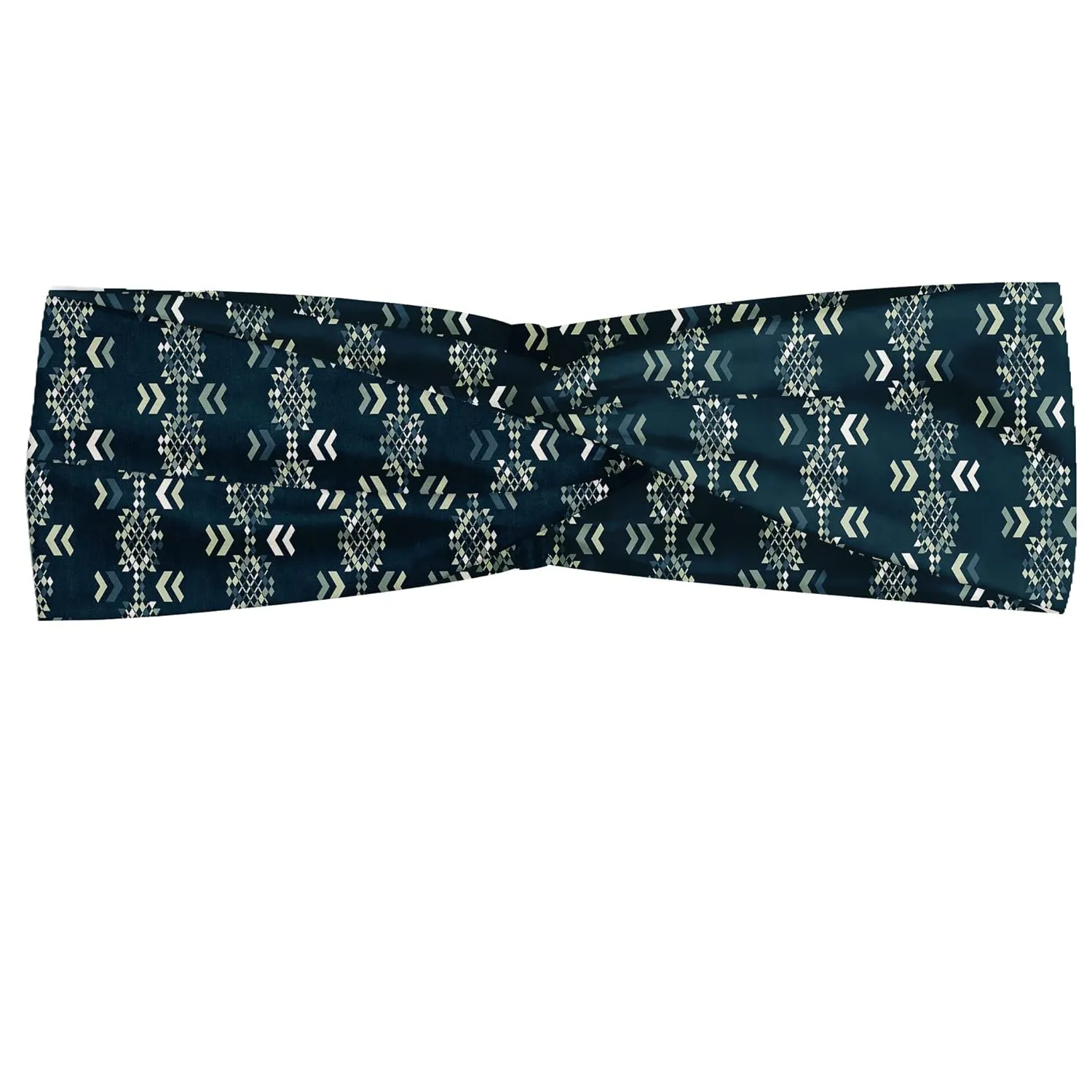 Ambesonne Ethnic Headband Set of 2, Abstract Geometric Shapes of Bohemian Tribal Funky Effects Hippie Art Deco, Knotted Elastic Hair Band Accessory for Women Everyday Use, M-L, Dark Petrol Blue