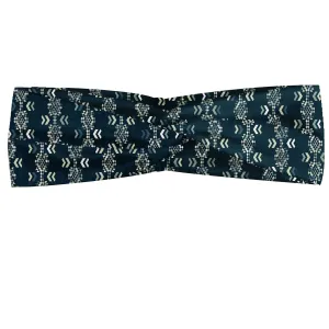Ambesonne Ethnic Headband Set of 2, Abstract Geometric Shapes of Bohemian Tribal Funky Effects Hippie Art Deco, Knotted Elastic Hair Band Accessory for Women Everyday Use, M-L, Dark Petrol Blue