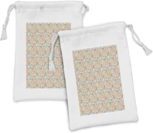 Ambesonne Floral Fabric Pouch Set of 2, Flowers and Strawberries in Traditional Khokhloma Drawing Pattern, Small Drawstring Bag for Toiletries Masks and Favors, 9" x 6", Cream Pale Teal and Vermilion