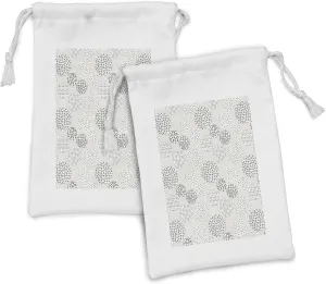 Ambesonne Geometric Fabric Pouch Set of 2, Abstract Circles Inner Hearts Zigzags Ovals Spirals Neutral Design, Small Drawstring Bag for Toiletries Masks and Favors, 9" x 6", Charcoal Grey Eggshell