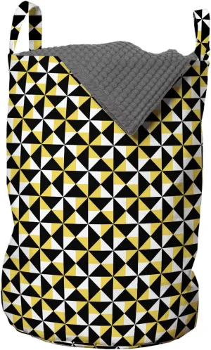 Ambesonne Glitch Laundry Bag, Rhythmic Abstract Geometric Bicolour Art Illustration Print, Hamper Basket with Handles Drawstring Closure for Laundromats, 13" x 19", Mustard Charcoal Grey