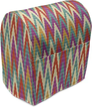 Ambesonne Ikat Stand Mixer Cover, Funky Colored Geometric Zigzag Stripes in Contrasting Tones Retro Fashion Repetition, Kitchen Appliance Organizer Bag Cover with a Pocket, 6-8 Quarts, Multicolor