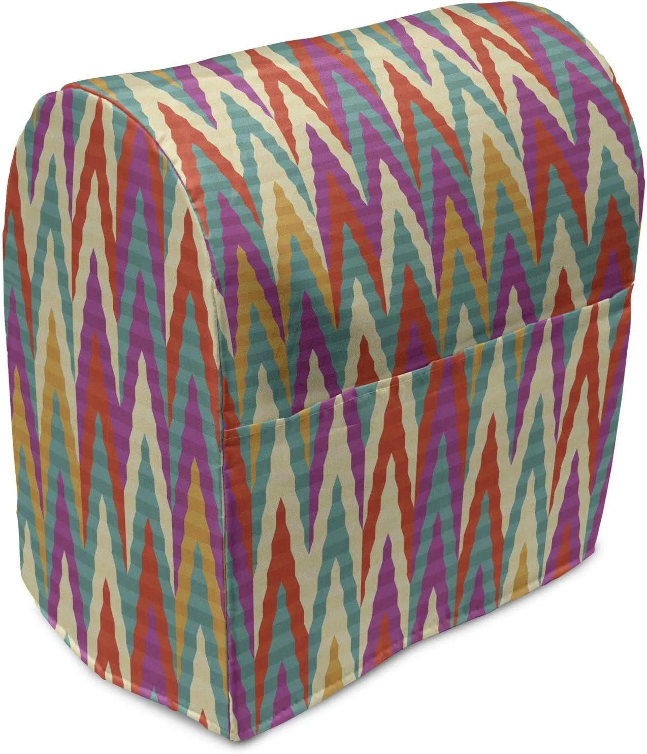 Ambesonne Ikat Stand Mixer Cover, Funky Colored Geometric Zigzag Stripes in Contrasting Tones Retro Fashion Repetition, Kitchen Appliance Organizer Bag Cover with a Pocket, 6-8 Quarts, Multicolor