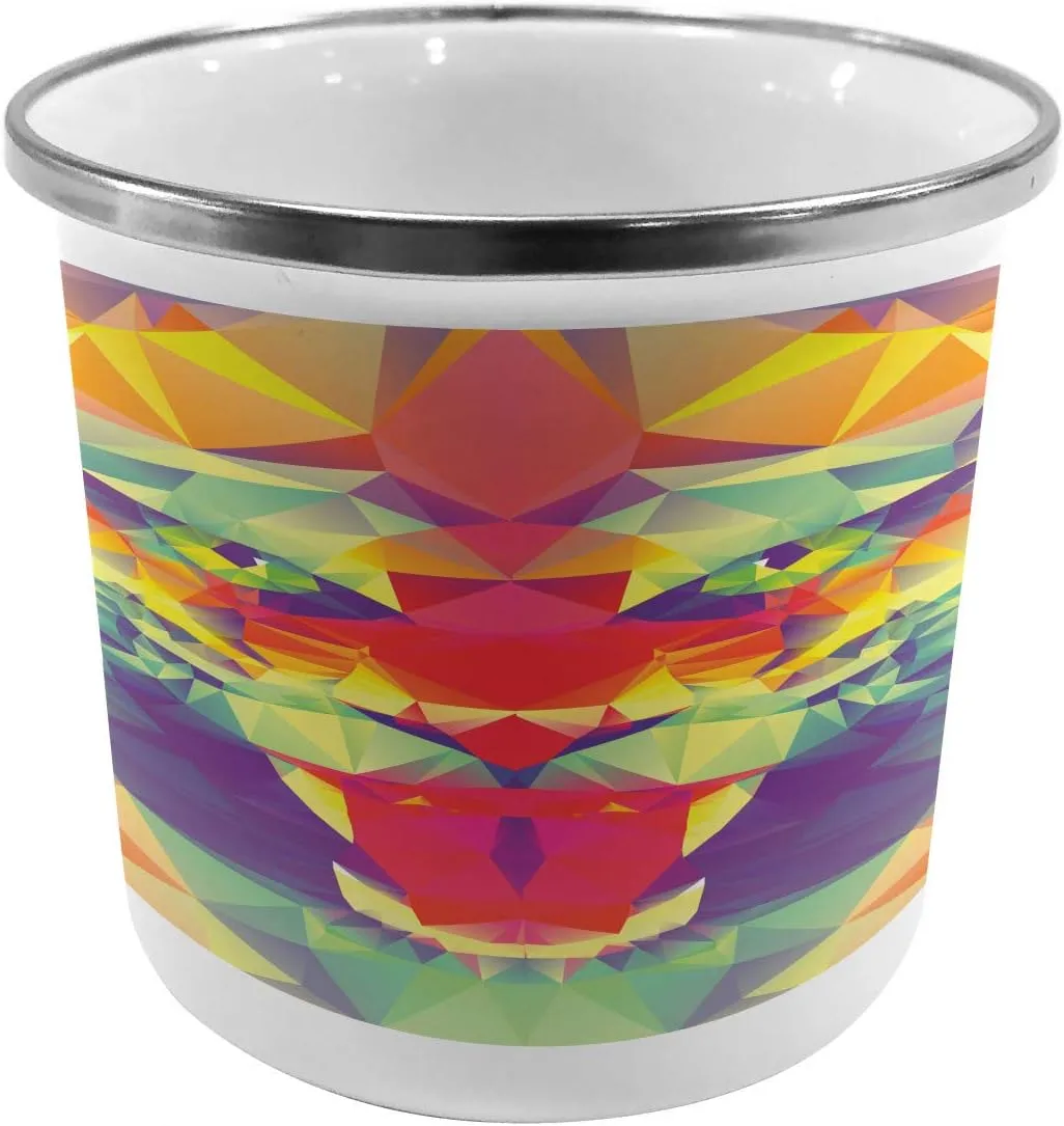 Ambesonne Savannah Steel Camping Mug, Polygonal Lion Face with Geometric Shades and Effects Exotic King of Jungle Theme, Printed Thermal Cup for Camping and Outdoor Activities, Multicolor