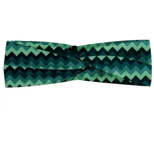 Ambesonne Teal Headband Set of 2, Expressionist Chevron Style Pattern Geometric Vibrant Colored Modern, Knotted Elastic Hair Band Accessory for Women Everyday Use, M-L, Mint Green Teal Black