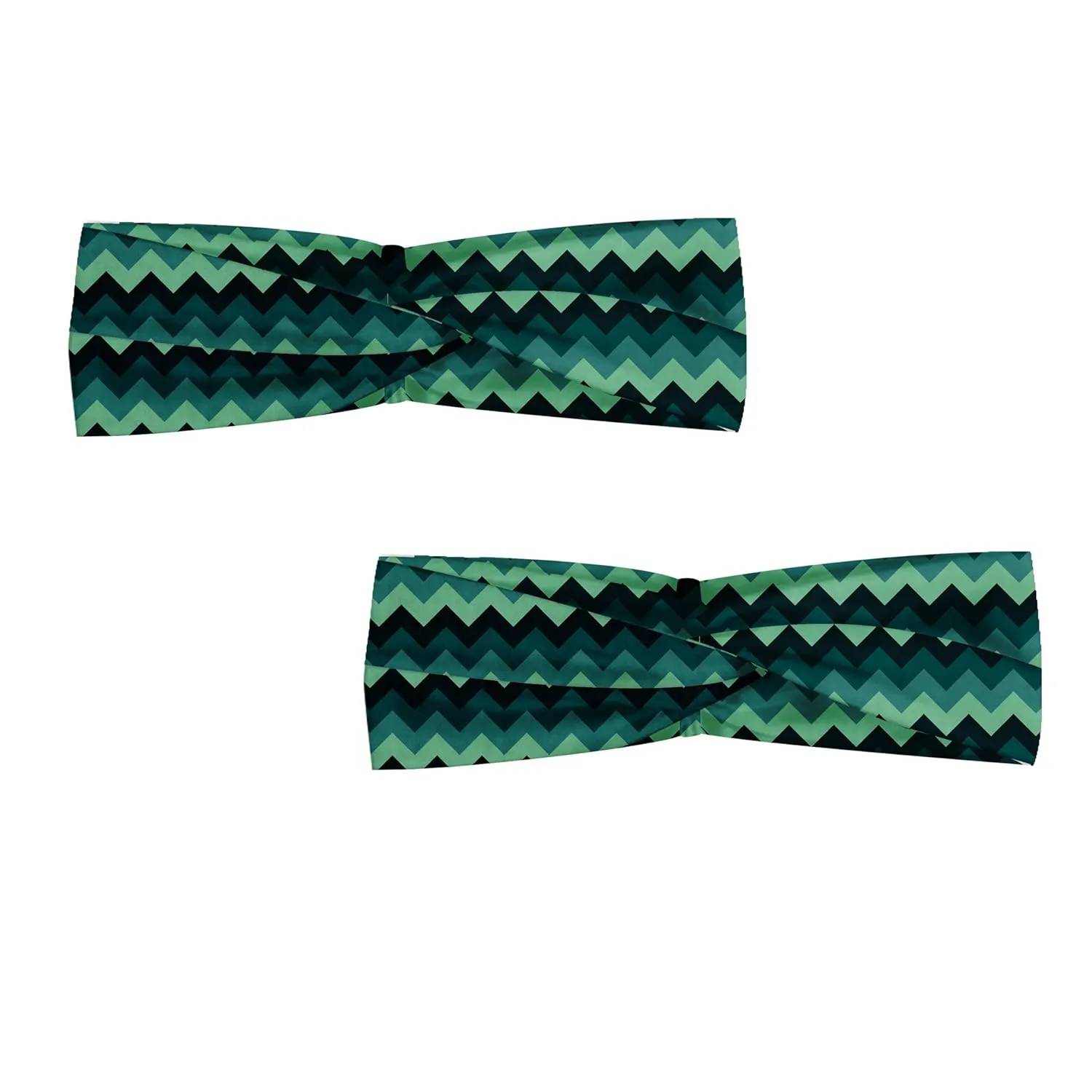 Ambesonne Teal Headband Set of 2, Expressionist Chevron Style Pattern Geometric Vibrant Colored Modern, Knotted Elastic Hair Band Accessory for Women Everyday Use, M-L, Mint Green Teal Black