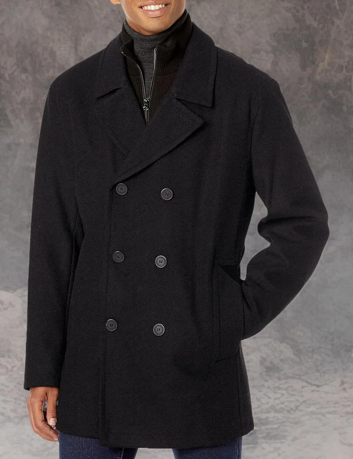 Andrew Marc Men's Burnett Melton Double-Breasted Wool Pea Coat Jacket