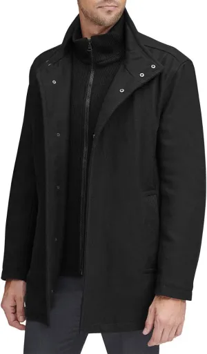 Andrew Marc Men's Coyle Wool Stand Collar Jacket with Knit Bib Insert
