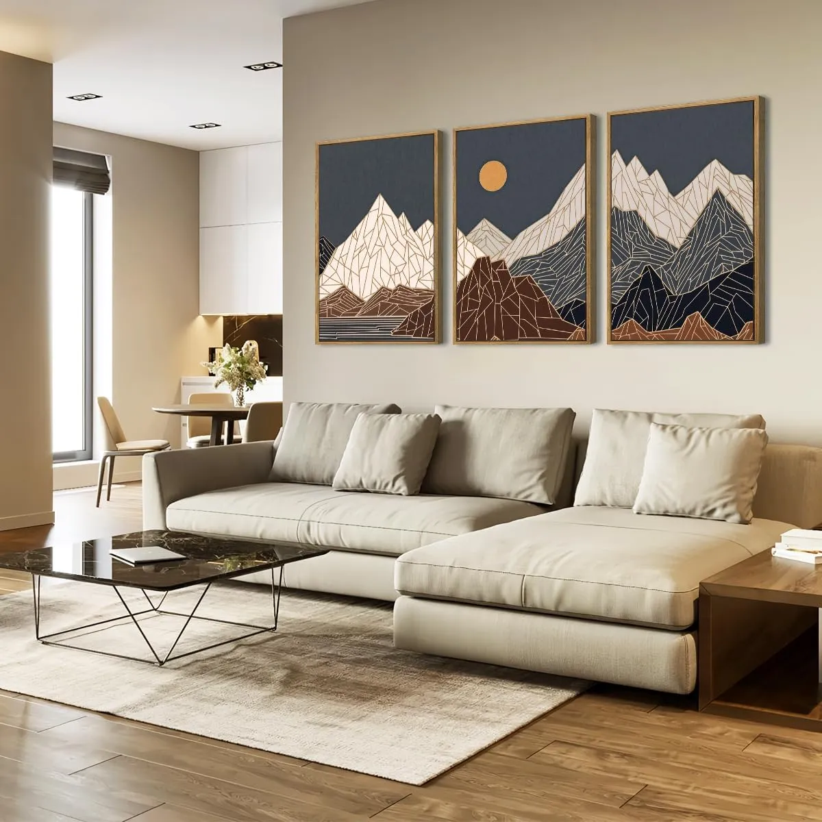 ANHUIB Farmhouse Mountain Wall Art Geometric Mountain Range Wood Wall Decor for Living Room Bedroom Office 16x24 Inch Set of 3