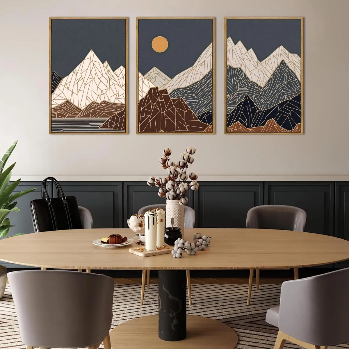 ANHUIB Farmhouse Mountain Wall Art Geometric Mountain Range Wood Wall Decor for Living Room Bedroom Office 16x24 Inch Set of 3