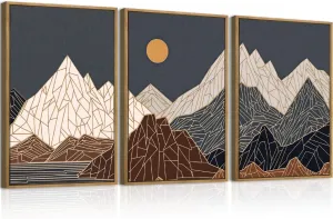 ANHUIB Farmhouse Mountain Wall Art Geometric Mountain Range Wood Wall Decor for Living Room Bedroom Office 16x24 Inch Set of 3