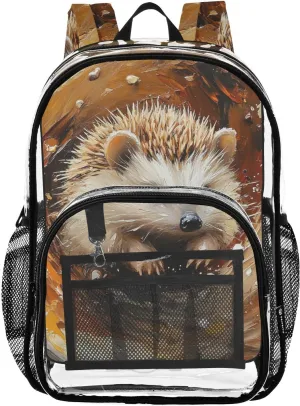 Animals Kids PVC Clear Backpack Hedgehog Abstract Dynamic Heavy Duty Multi-pockets Large Capacity Transparent See Through Bookbag for School Travel Sport Work