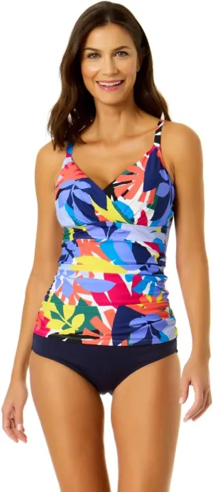 Anne Cole Women's Printed Underwire Tankini Top (Tropical Floral, 34DD/36D)