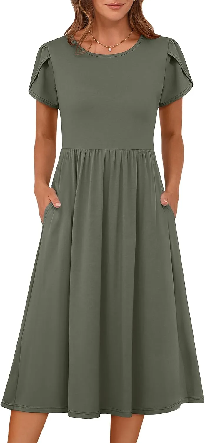 ANRABESS Women's Summer Short Sleeve A-Line Midi Dresses Casual Floral T-Shirt Dresses Flowy Beach Sundress with Pockets