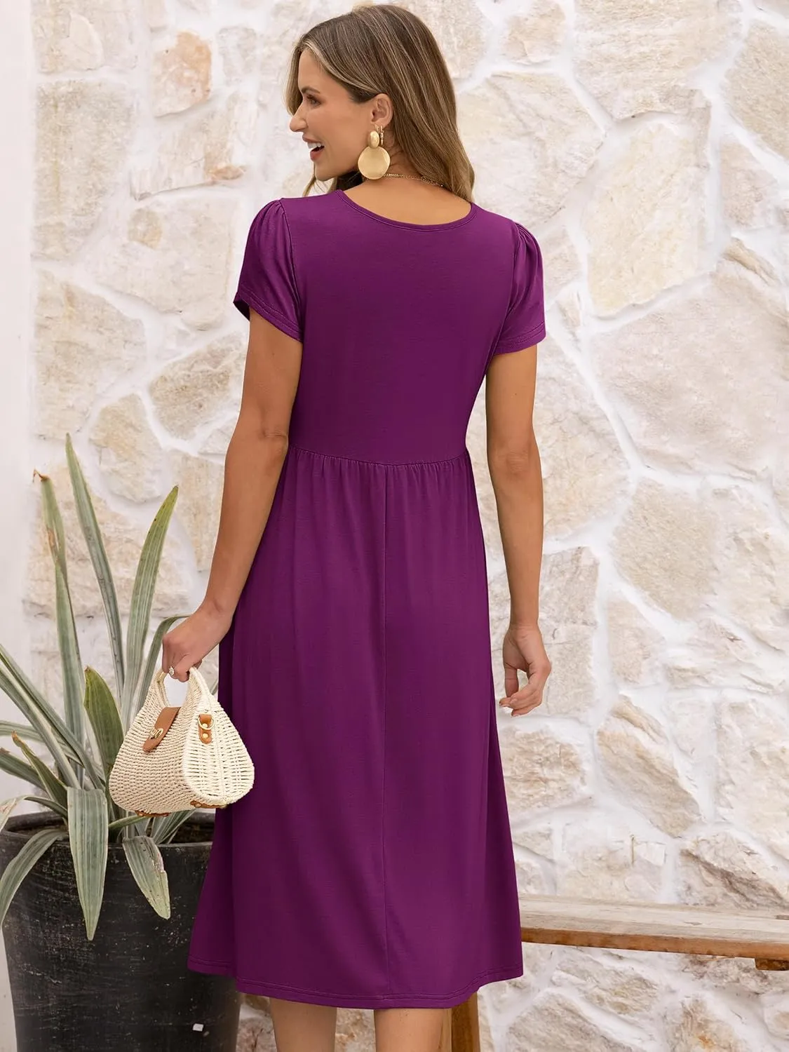 ANRABESS Women's Summer Short Sleeve A-Line Midi Dresses Casual Floral T-Shirt Dresses Flowy Beach Sundress with Pockets