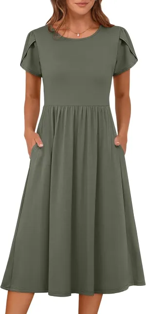 ANRABESS Women's Summer Short Sleeve A-Line Midi Dresses Casual Floral T-Shirt Dresses Flowy Beach Sundress with Pockets