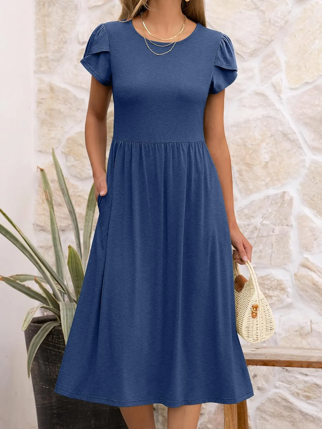 ANRABESS Women's Summer Short Sleeve A-Line Midi Dresses Casual Floral T-Shirt Dresses Flowy Beach Sundress with Pockets