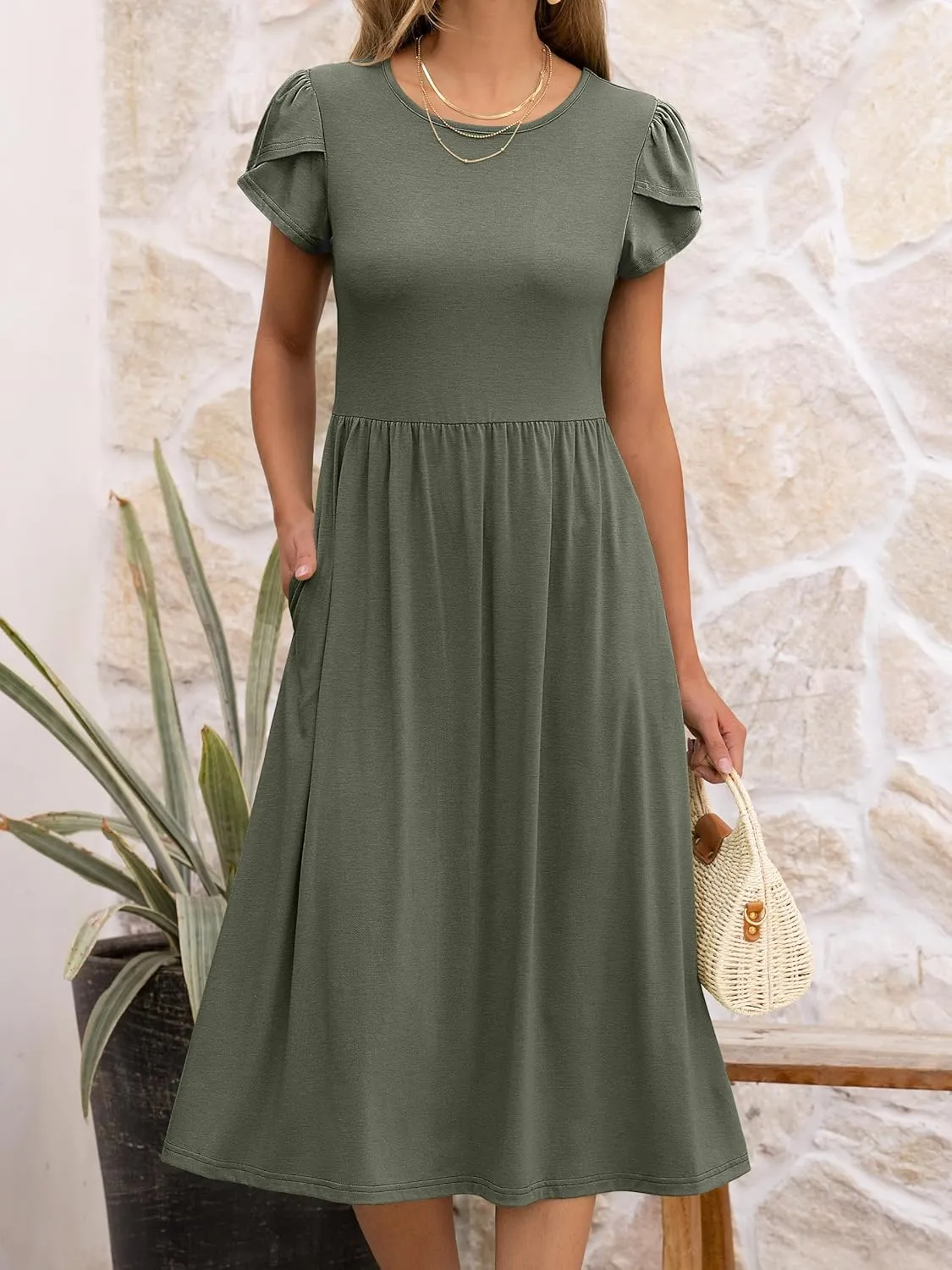 ANRABESS Women's Summer Short Sleeve A-Line Midi Dresses Casual Floral T-Shirt Dresses Flowy Beach Sundress with Pockets