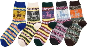 Aofur 5 Pack Women's Wool Socks Warm Winter Socks Funny Crew Socks Thick Knit Soft Cabin Cozy Crew Boot Socks For Women Gifts