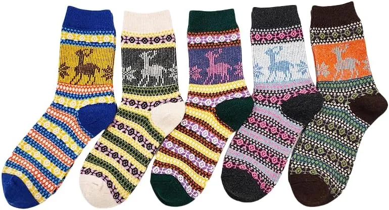 Aofur 5 Pack Women's Wool Socks Warm Winter Socks Funny Crew Socks Thick Knit Soft Cabin Cozy Crew Boot Socks For Women Gifts