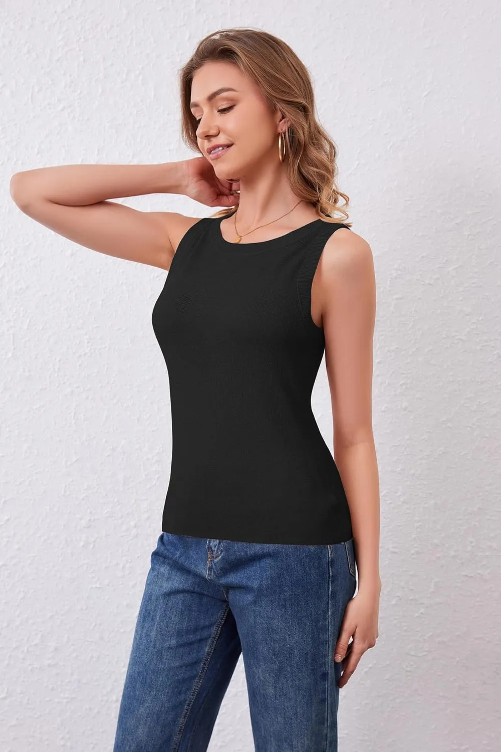 Arach&Cloz 2025 Women's Non See Through Tank Tops Spring Summer Sleeveless Crew Neck Knit Business Casual Outfits