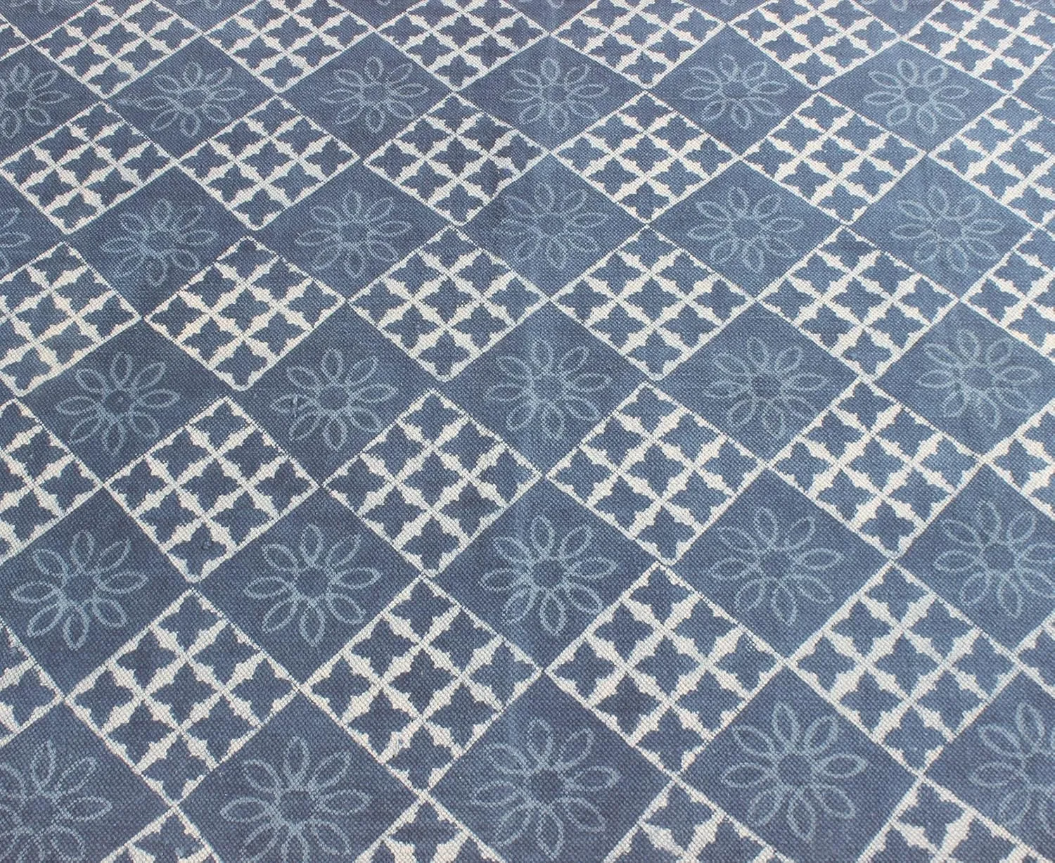 Area Rug 10x14 Kilim Rug Blue Dhurrie Geometric Thick 0.19 inches Stone Easy Washable Rug Hand Wash Cotton Carpet Flatweave Rug Indoor Outdoor Rugs for Living Room, Bedroom