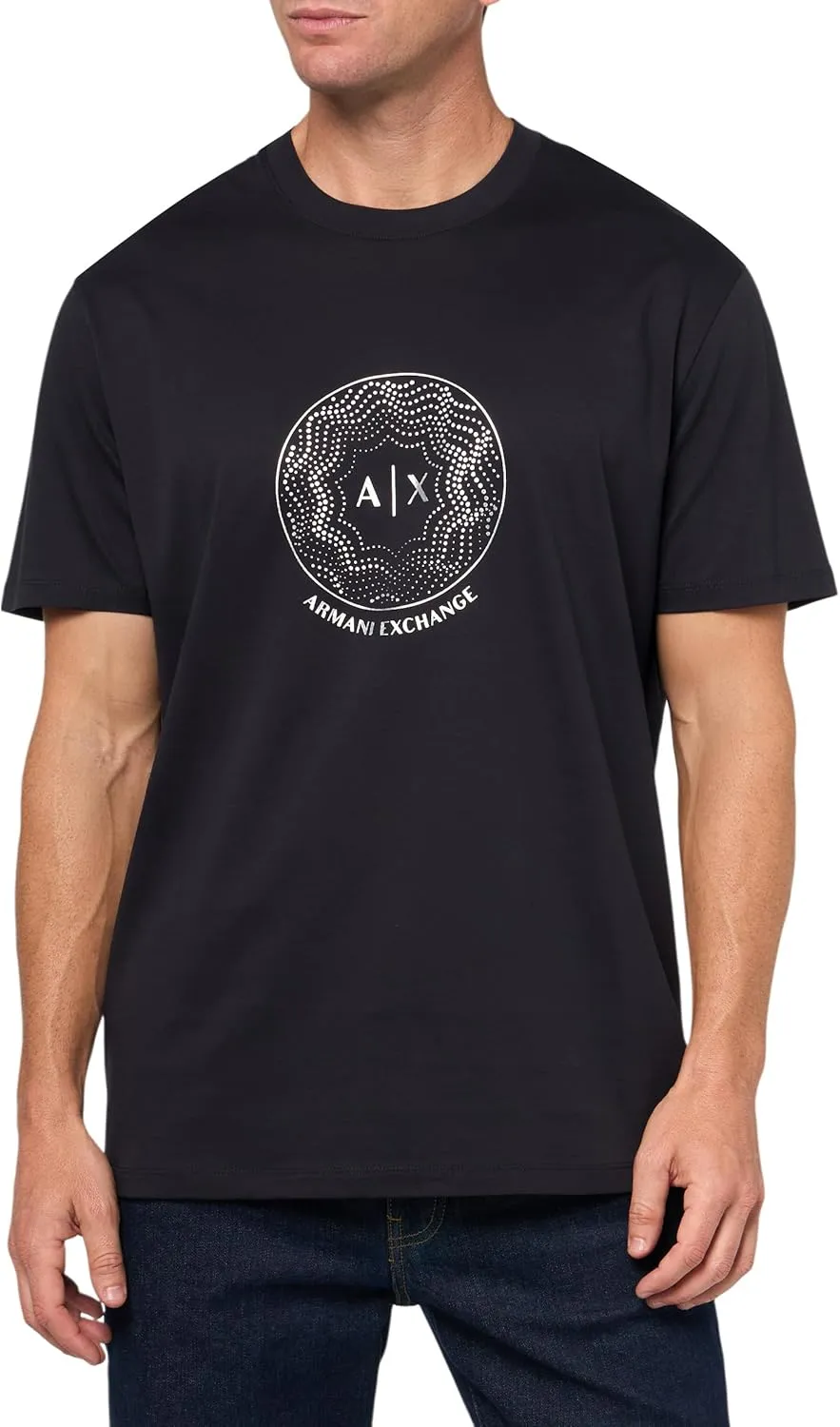 Armani Exchange Men's A|x Black and Gold Circle Logo T-Shirt