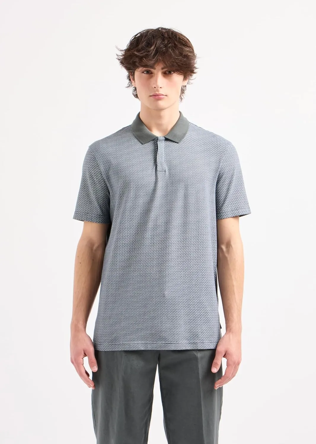 Armani Exchange Men's Regular Fit Printed All Over Pique Polo
