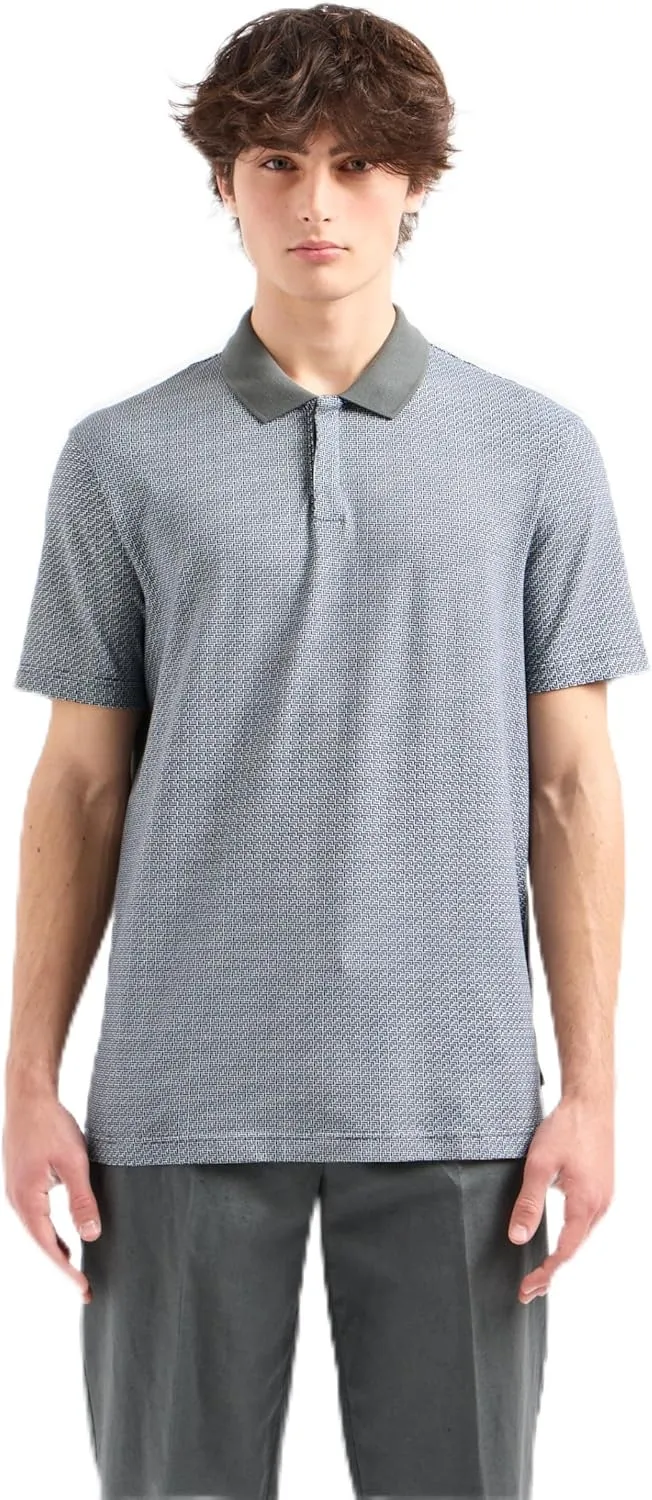 Armani Exchange Men's Regular Fit Printed All Over Pique Polo
