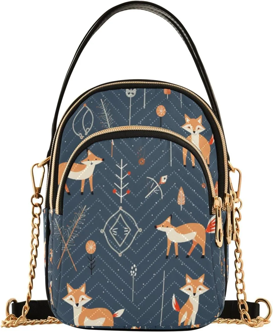Arrow with Baby Fox Crossbody Handbags for Women Casual Leather Shoulder Phone Purse