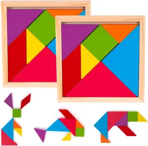 ArtCreativity Wooden Tangram Puzzles for Kids (Set of 6) Wood Tangrams with 7 Colored Pieces Each, Fun Educational Brain Teaser, Learning Toy for Boys and Girls, Fun Party Favor