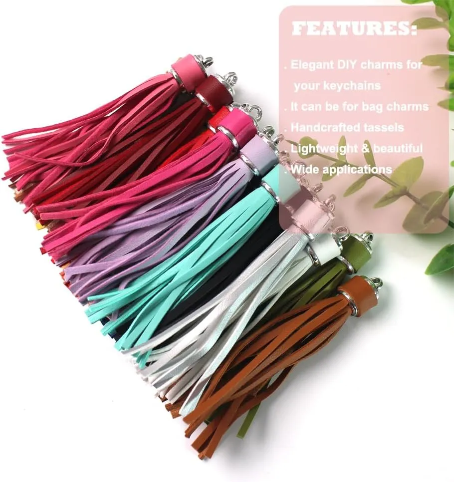 Assorted Leather Keychain Tassels for Jewelry Making 20pcs 4.3 inch Silver Faux Leather Tassels for Bead Keychain Wristlet DIY Bag Charms Cellphone Straps Key Ring Bracelet Supplies & Accessories