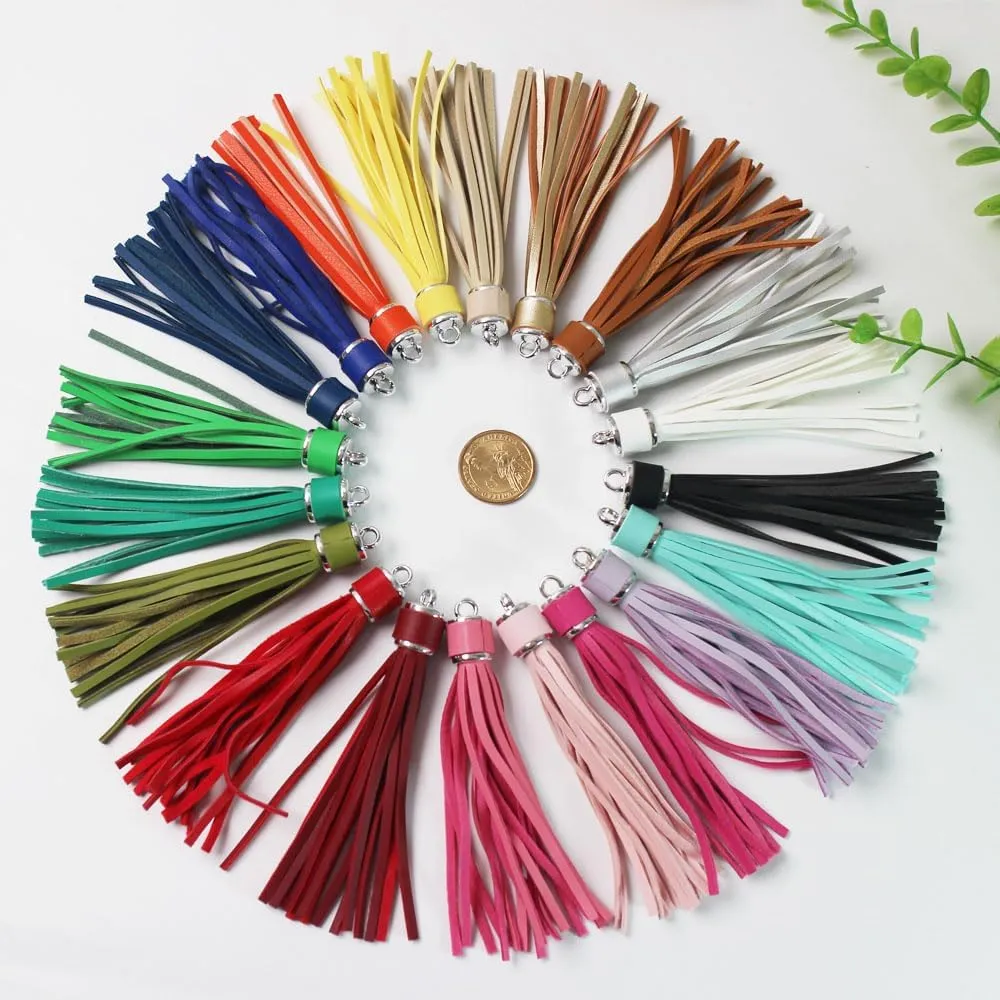 Assorted Leather Keychain Tassels for Jewelry Making 20pcs 4.3 inch Silver Faux Leather Tassels for Bead Keychain Wristlet DIY Bag Charms Cellphone Straps Key Ring Bracelet Supplies & Accessories