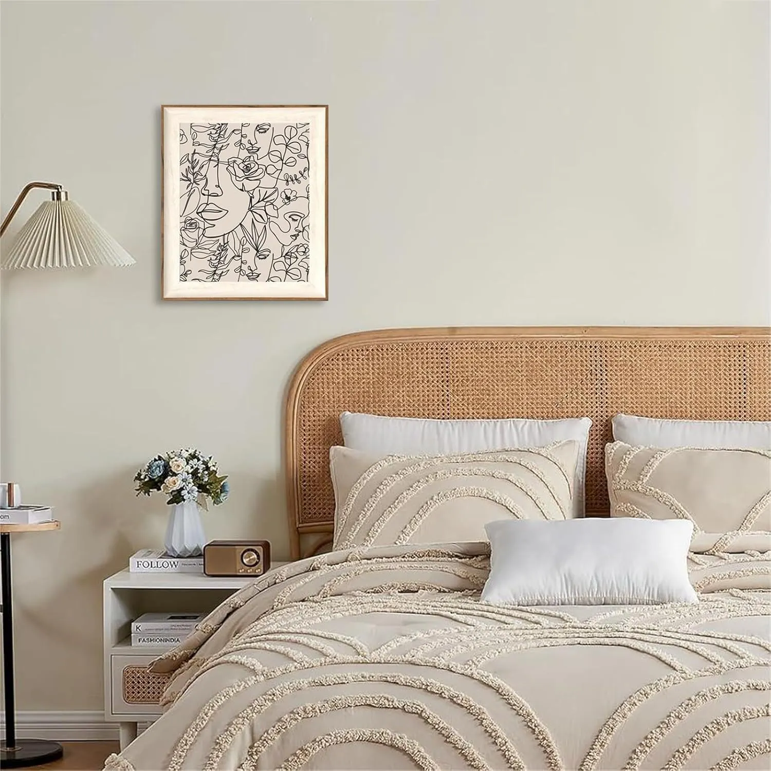 ASTRDECOR Abstract Framed Wall Art, Minimalist Boho Art Prints Women Portrait Line Art Wall Decor, Mid Century Wall Prints, Boho Wall Art Canvas, Neutral Black Beige Bedroom Wall Decor - 10''x12''