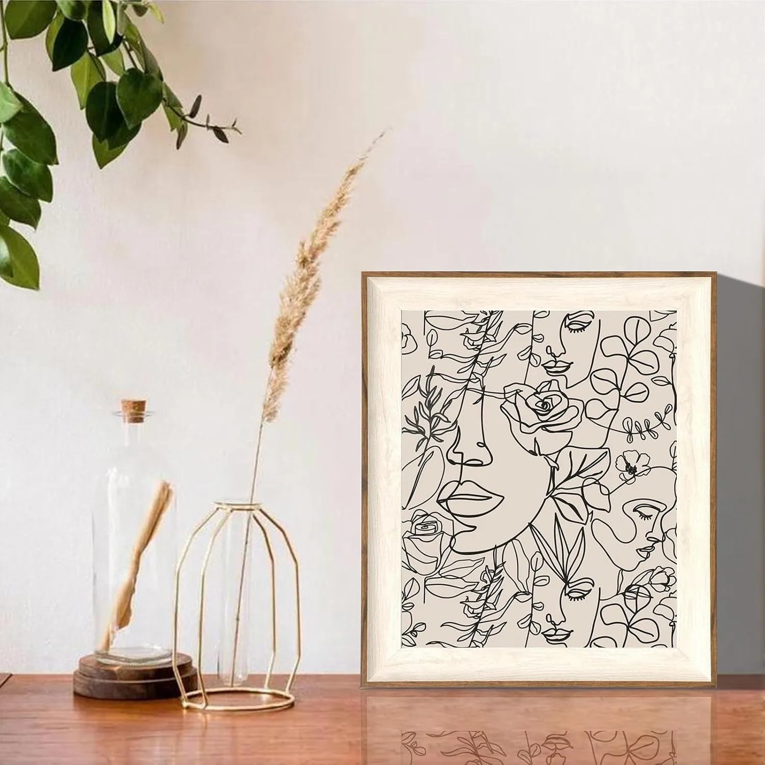 ASTRDECOR Abstract Framed Wall Art, Minimalist Boho Art Prints Women Portrait Line Art Wall Decor, Mid Century Wall Prints, Boho Wall Art Canvas, Neutral Black Beige Bedroom Wall Decor - 10''x12''