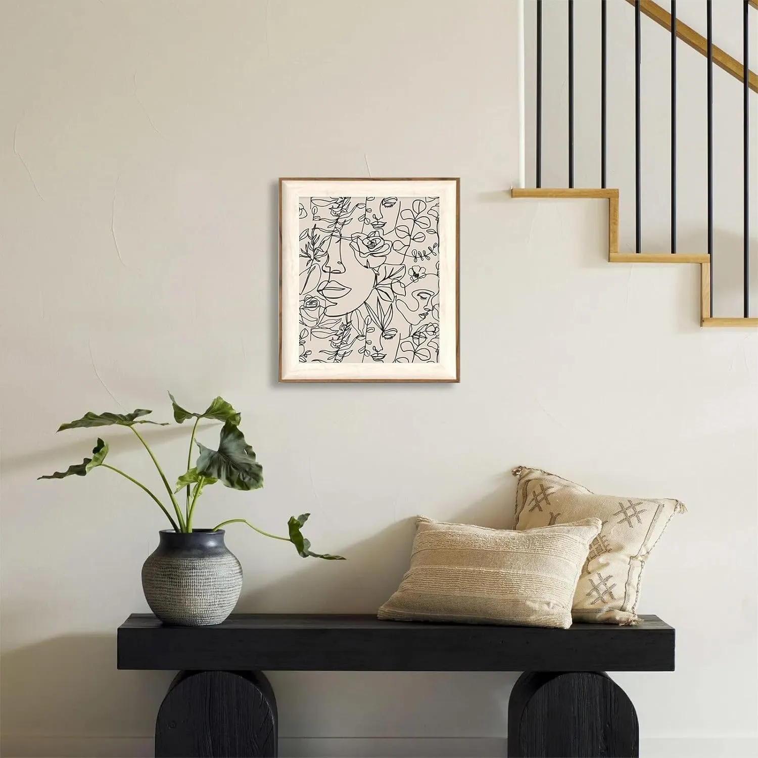 ASTRDECOR Abstract Framed Wall Art, Minimalist Boho Art Prints Women Portrait Line Art Wall Decor, Mid Century Wall Prints, Boho Wall Art Canvas, Neutral Black Beige Bedroom Wall Decor - 10''x12''