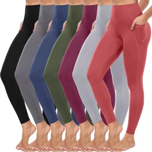 ATHVOTAR Leggings with Pockets for Women, 7 Packs High Waisted Workout Tummy Control Yoga Pants