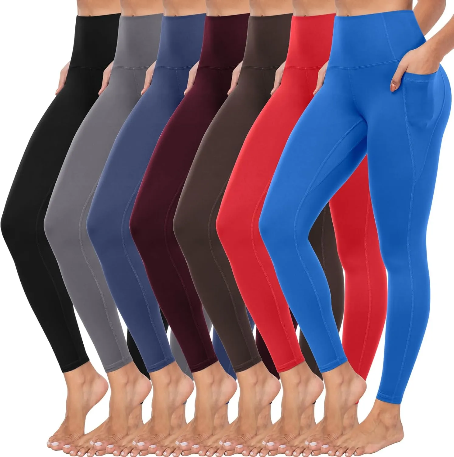 ATHVOTAR Leggings with Pockets for Women, 7 Packs High Waisted Workout Tummy Control Yoga Pants